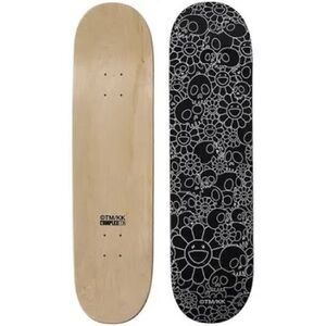 OTM/KK Floral Skull Skateboard Deck - Black & Natural white Takashi Marakami